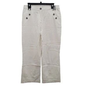 Happit Woman's White‎ Linen Blend Relaxed Casual Straight Leg Pants Plus Size 14